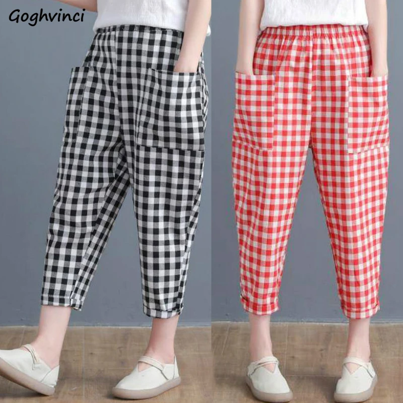 Plaid Pants Women 3XL Pockets Ankle-length Summer Breathable Loose Harem Trousers Womens All-match Harajuku Chic New Streetwear
Plaid Pants Women 3XL Pockets Ankle-length Summer Breathable Loose Harem Trousers Womens All-match Harajuku Chic New Streetwear