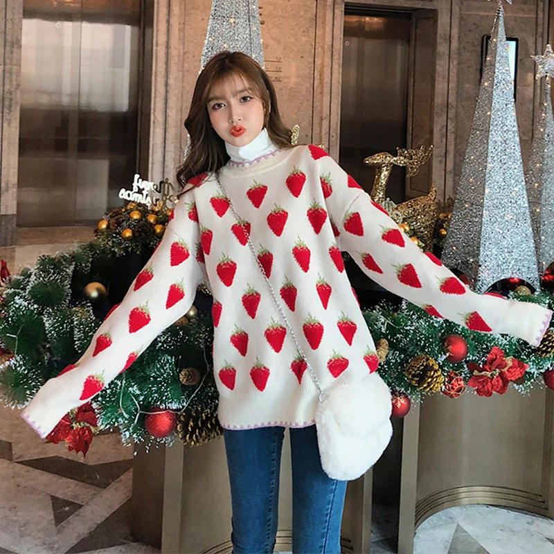 Autumn Winter Women's Jumper Knitwear Korean New Long Sleeve O Neck Fruit Ladies Casual Pullover Loose Thick Sweaters for Female
Autumn Winter Women's Jumper Knitwear Korean New Long Sleeve O Neck Fruit Ladies Casual Pullover Loose Thick Sweaters for Female