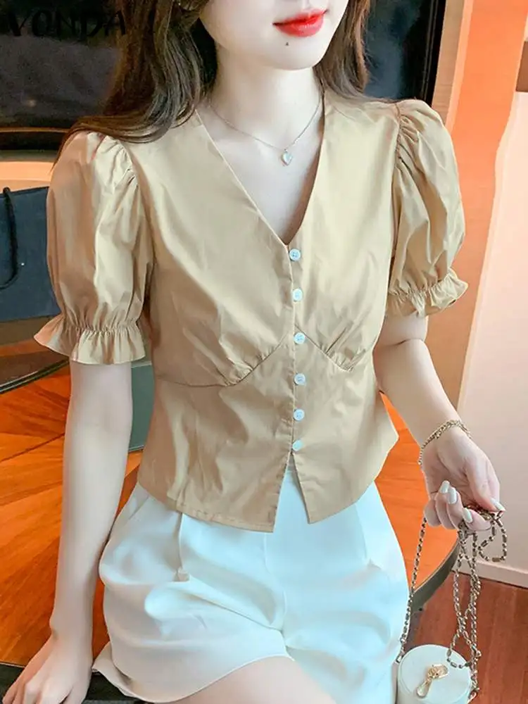 VONDA Women Shirts 2023 Summer Blouses Sexy Short Sleeve Button Up Casual Tunic Tops Loose Solid Color V-Neck Elegant Blusas
VONDA Women Shirts 2023 Summer Blouses Sexy Short Sleeve Button Up Casual Tunic Tops Loose Solid Color V-Neck Elegant Blusas
