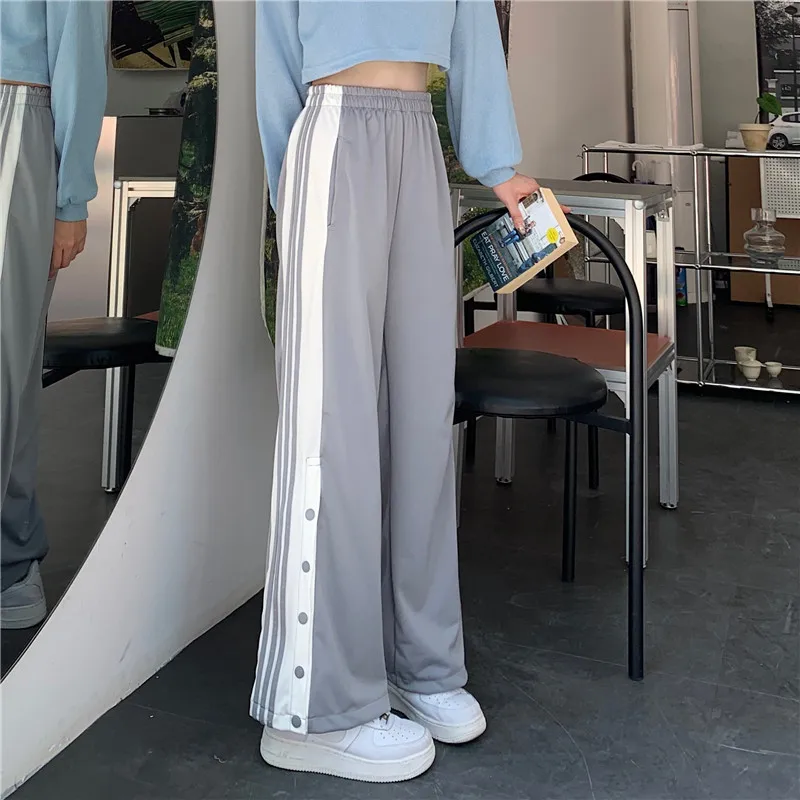 Limiguyue High Waist Women Pants Joggers Vintage Striped Button Straight Trousers Split Wide Leg Pants Sports Streetwear J187
Limiguyue High Waist Women Pants Joggers Vintage Striped Button Straight Trousers Split Wide Leg Pants Sports Streetwear J187