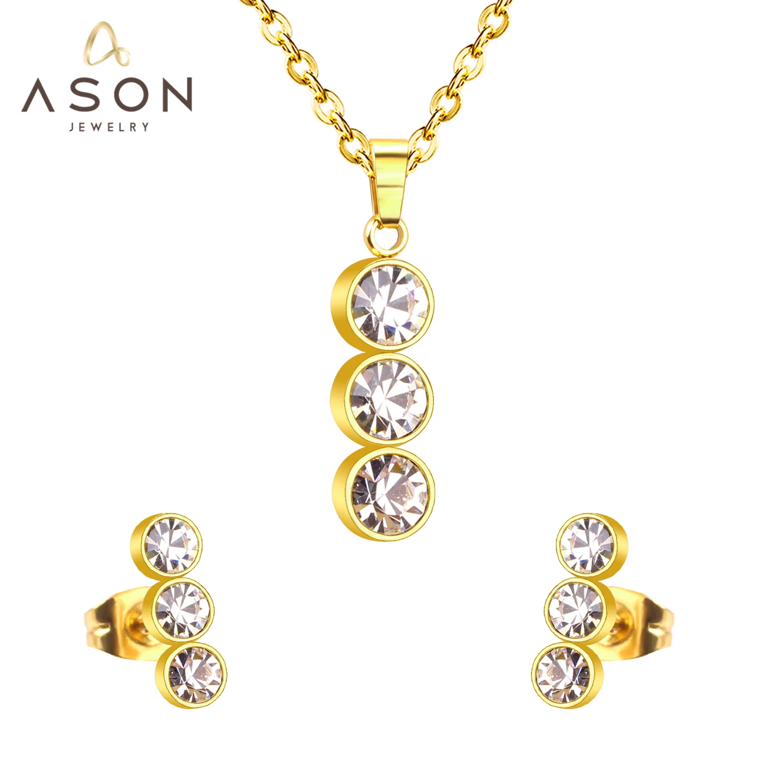 ASONSTEEL 316L Stainless Steel Zircon Gold Color Bridal Wedding Jewelry Set for Women Necklace Pendant Drop Earrings African Set
ASONSTEEL 316L Stainless Steel Zircon Gold Color Bridal Wedding Jewelry Set for Women Necklace Pendant Drop Earrings African Set