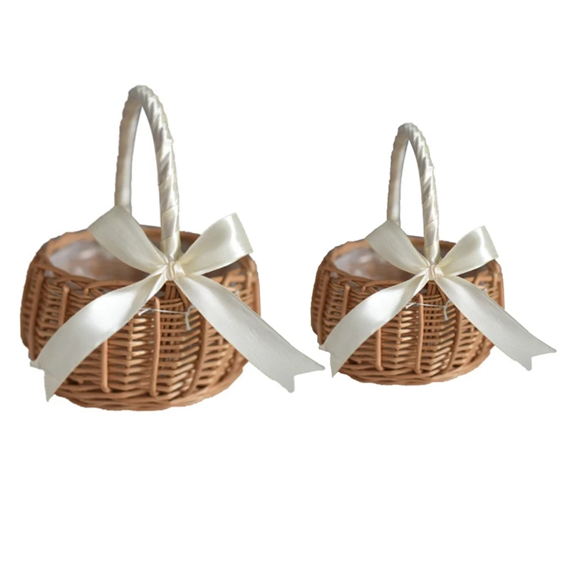 2 Pcs Woven Flower Basket Rattan Storage Basket Flower Girl Hand Basket Handmade Flower Basket With Bow, L & S
2 Pcs Woven Flower Basket Rattan Storage Basket Flower Girl Hand Basket Handmade Flower Basket With Bow, L & S