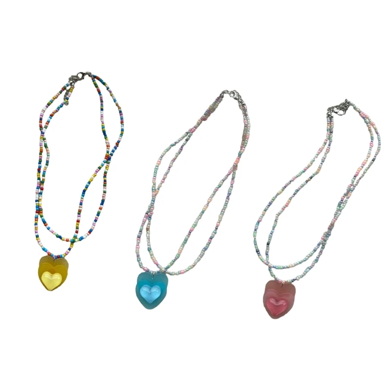 

Модное ожерелье с подвеской в ​​виде милого сердца, колье, цепочка на шею, элегантная цепочка на ключицу, разноцветное ожерелье