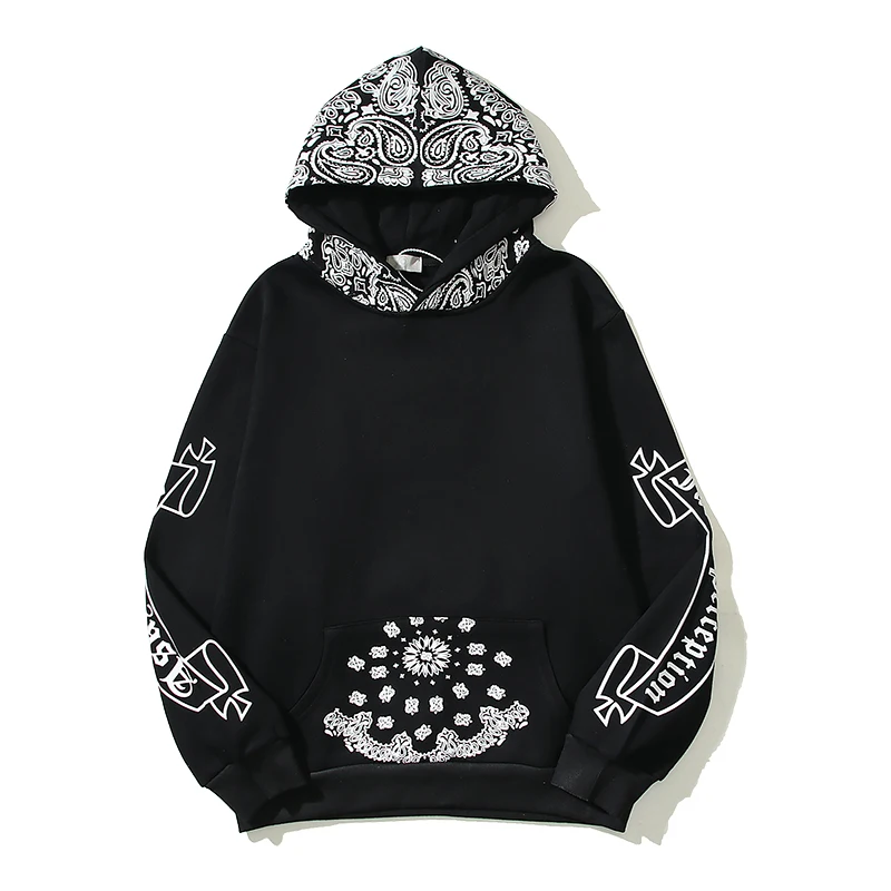 

Толстовка с капюшоном для мужчин и женщин, флисовый Повседневный пуловер оверсайз в стиле пэчворк, с принтом кешью, с цветком, черного цвета