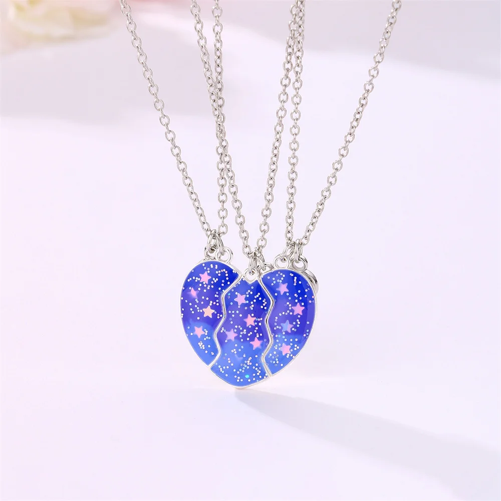 

Dainty Blue Star Heart Magnet Necklace for Women Girls Korean Fashion Broken Heart Clavicle Chain BFF Best Friends Jewelry Gifts