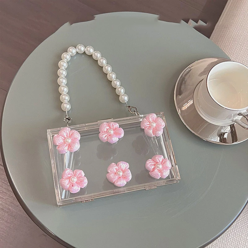 TOBO Summer Vintage Transparent Acrylic Flower Box Designer Handbags Small Square Banquet Handmade Pearl Handheld Crossbody Bag
TOBO Summer Vintage Transparent Acrylic Flower Box Designer Handbags Small Square Banquet Handmade Pearl Handheld Crossbody Bag