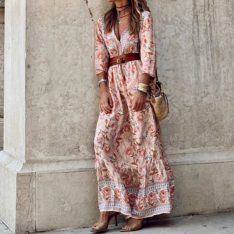 2023 Autumn Elegant Bohemian Long Dress Streetwear Casual Vintage Ladies V-neck High Waist Floral Print Long Holiday Dresses
2023 Autumn Elegant Bohemian Long Dress Streetwear Casual Vintage Ladies V-neck High Waist Floral Print Long Holiday Dresses