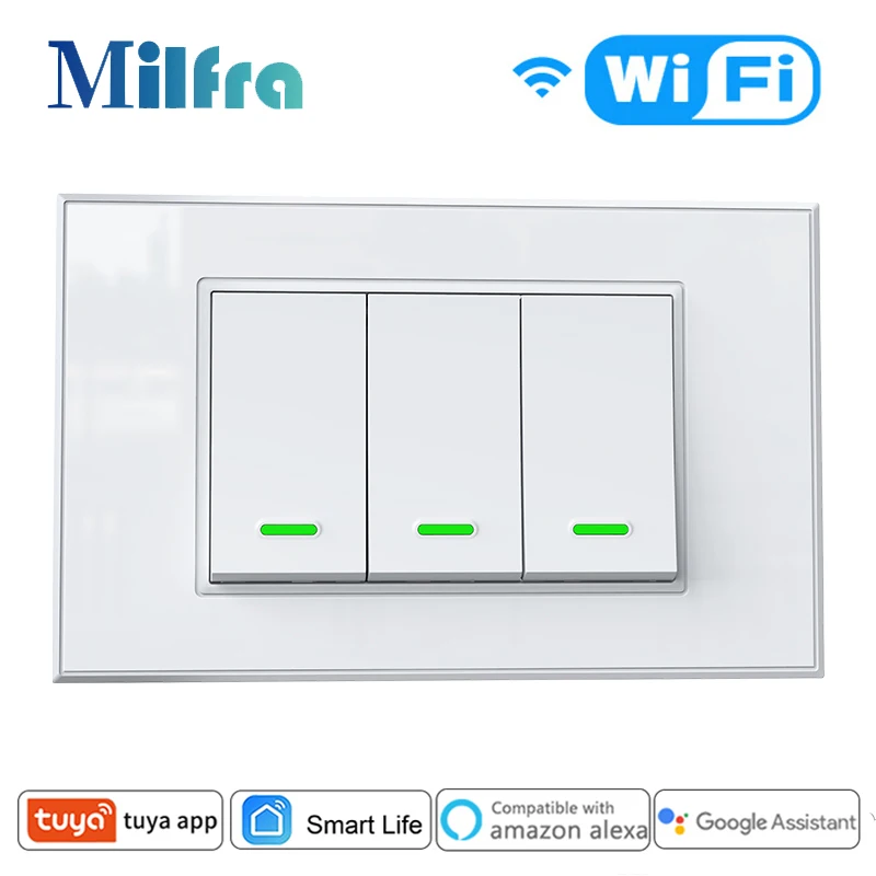 

Milfra Wifi Switch IT Standard Wireless Smart Home Switches Automation Module 1/2/3 Gang Tuya Smart Life App Voice Control