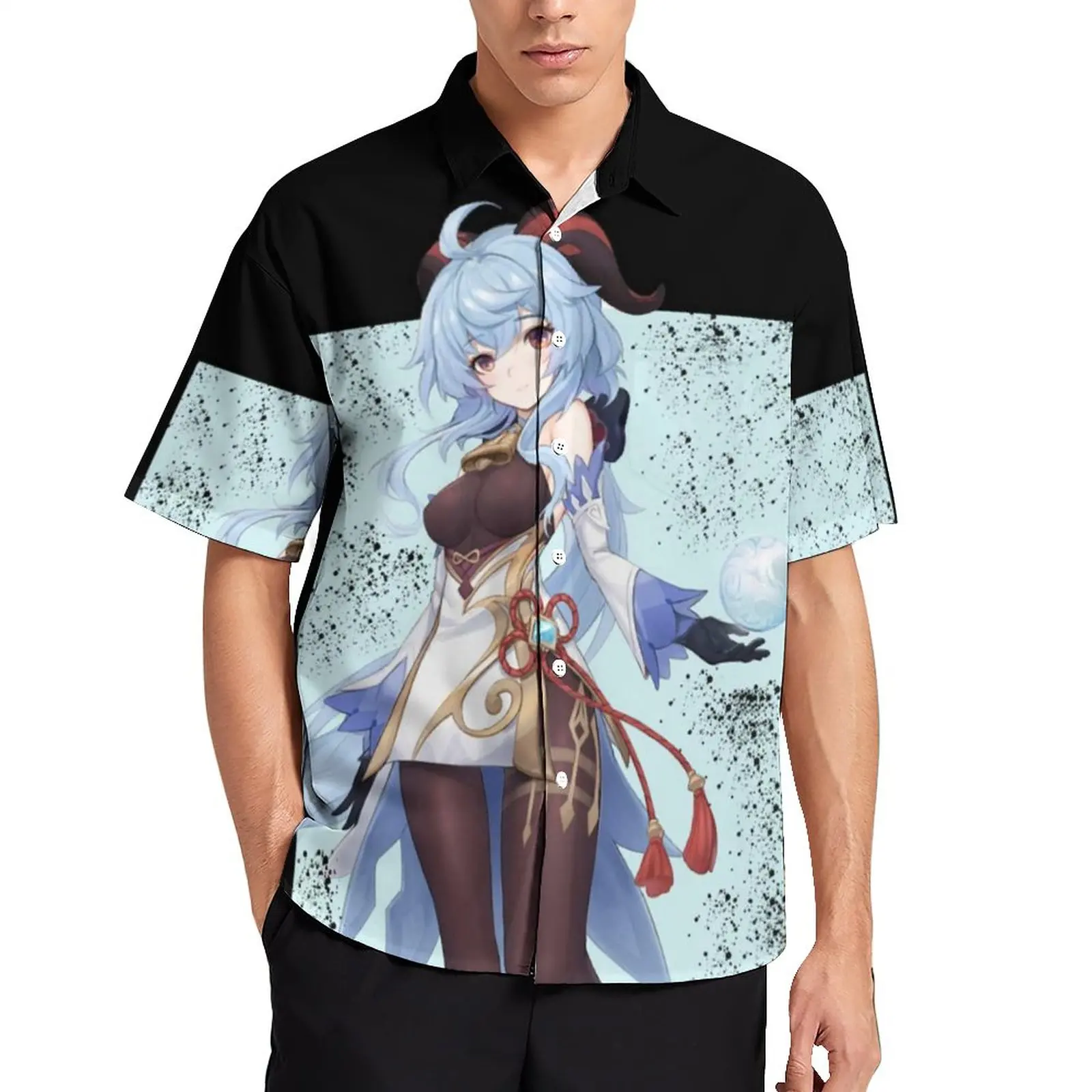 

Genshin Impact Ganyu Loose Shirt Male Vacation Game Casual Shirts Hawaii Design Short-Sleeve Fashion Oversized Blouses