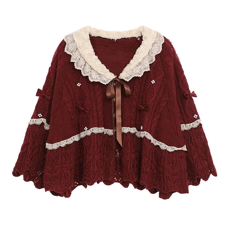 Wine Red Cloak Loose Hollow Out Acrylic Knitted Cardigans Women's Sweater Batwing Sleeve Korean Fashion Vintage Cardigan Coat
Wine Red Cloak Loose Hollow Out Acrylic Knitted Cardigans Women's Sweater Batwing Sleeve Korean Fashion Vintage Cardigan Coat