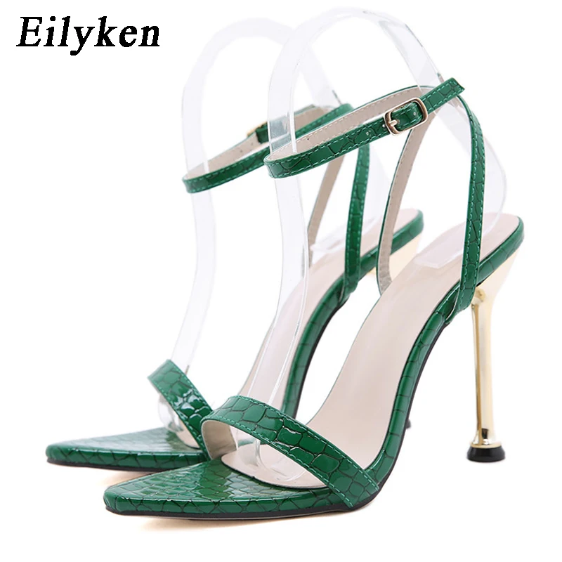 

Eilyken/летние модные босоножки с ремешком на щиколотке и пряжкой; Женские пикантные вечерние на высоком тонком каблуке с острым носком и змеиным принтом; Женская обувь