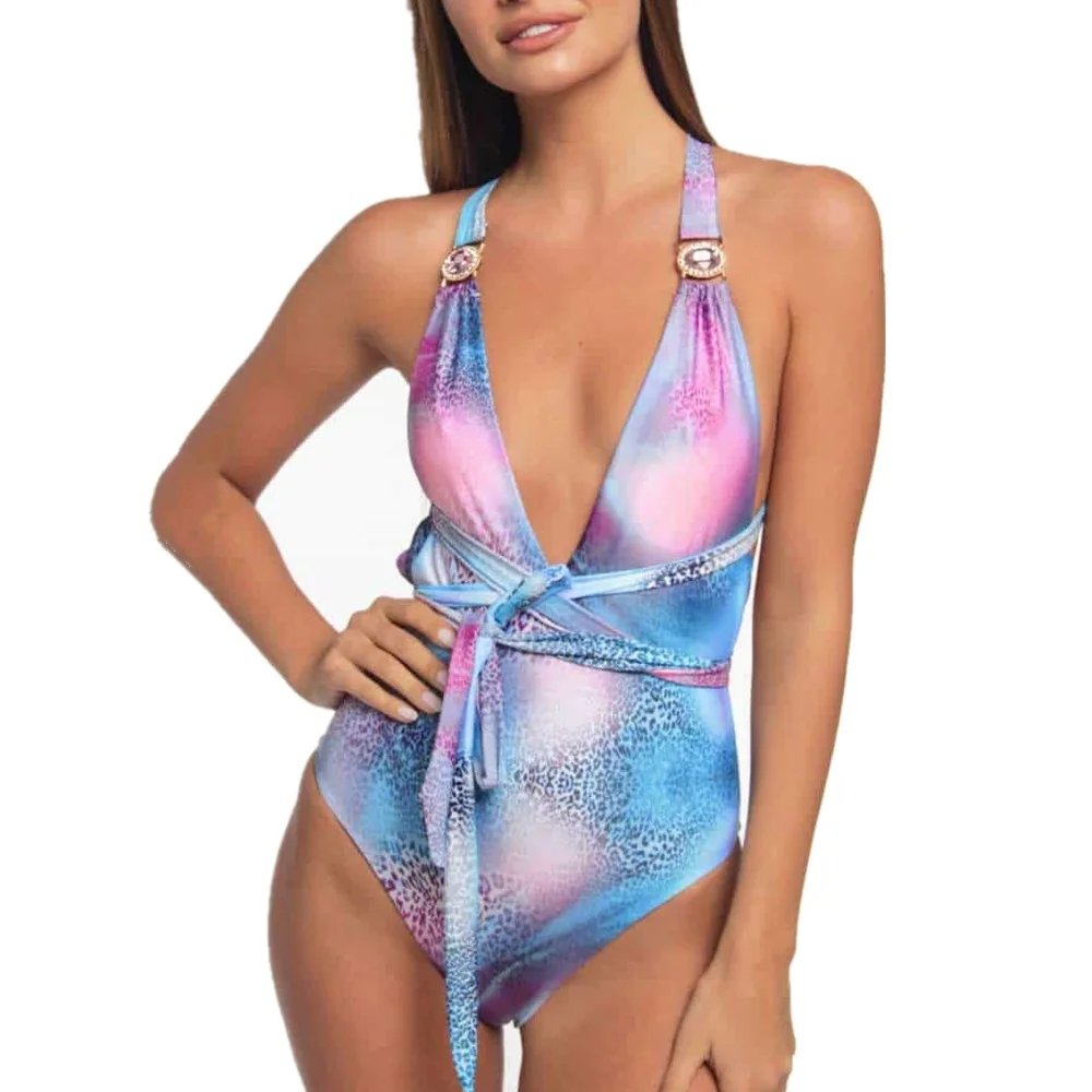 Leopard Print Sexy Elegant Slim One Piece Swimsuit Deep V-Neck Crystal Diamond Cross-Tie Swimwear Maillot De Bain Femme Bikinis 
Leopard Print Sexy Elegant Slim One Piece Swimsuit Deep V-Neck Crystal Diamond Cross-Tie Swimwear Maillot De Bain Femme Bikinis