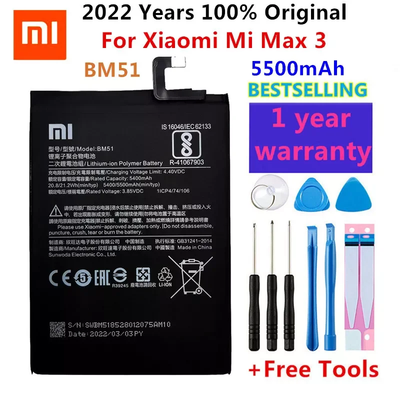 2023New 100% Original Replacement Battery For Xiaomi Mi Max3 Max 3 BM51 Genuine Phone Battery 5500mAh+Free Tools+Free Stickers 
2023New 100% Original Replacement Battery For Xiaomi Mi Max3 Max 3 BM51 Genuine Phone Battery 5500mAh+Free Tools+Free Stickers