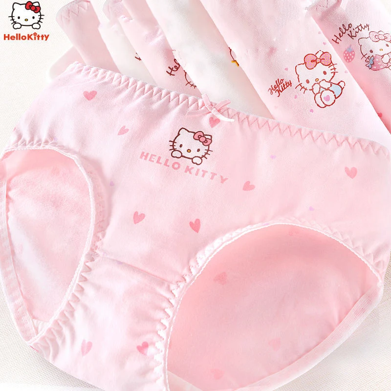 

4Pcs New Anime Summer Thin Kawaii Hello Kitty Cotton Panties Girls Antibacterial Comfortable Soft Breathable Traceless Underwear