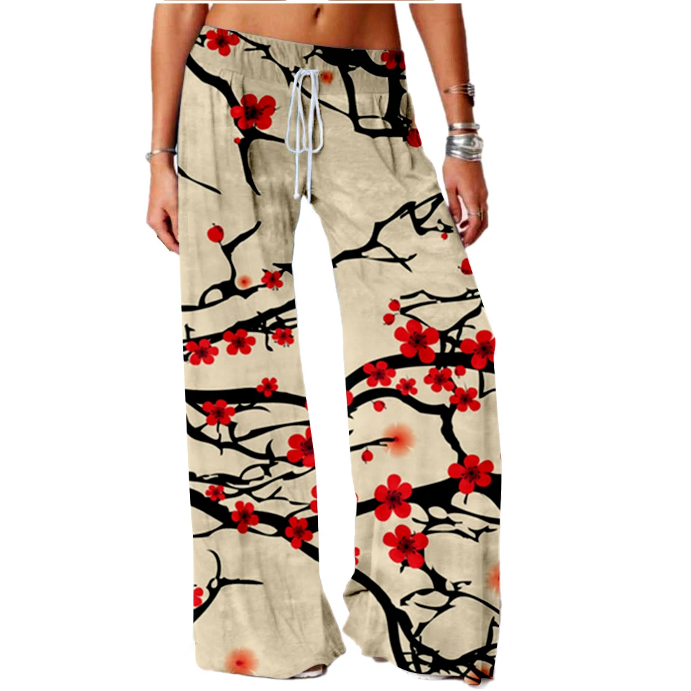 

Women Bottoms Plum Bossom Print Sweatpants Wide Leg Pants Trousers High Waist Women Casual Female Trousers Streetwear