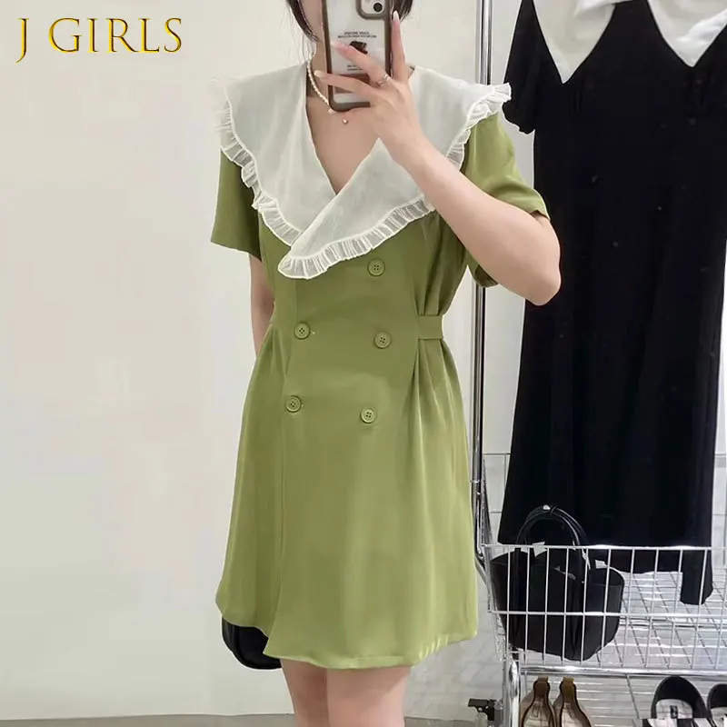 J GIRLS Chic Summer Elegant Dress Ladies Fresh Ruffle V-neck Double Breasted Waist Slim Short Sleeve Mini Dresses Casual
J GIRLS Chic Summer Elegant Dress Ladies Fresh Ruffle V-neck Double Breasted Waist Slim Short Sleeve Mini Dresses Casual