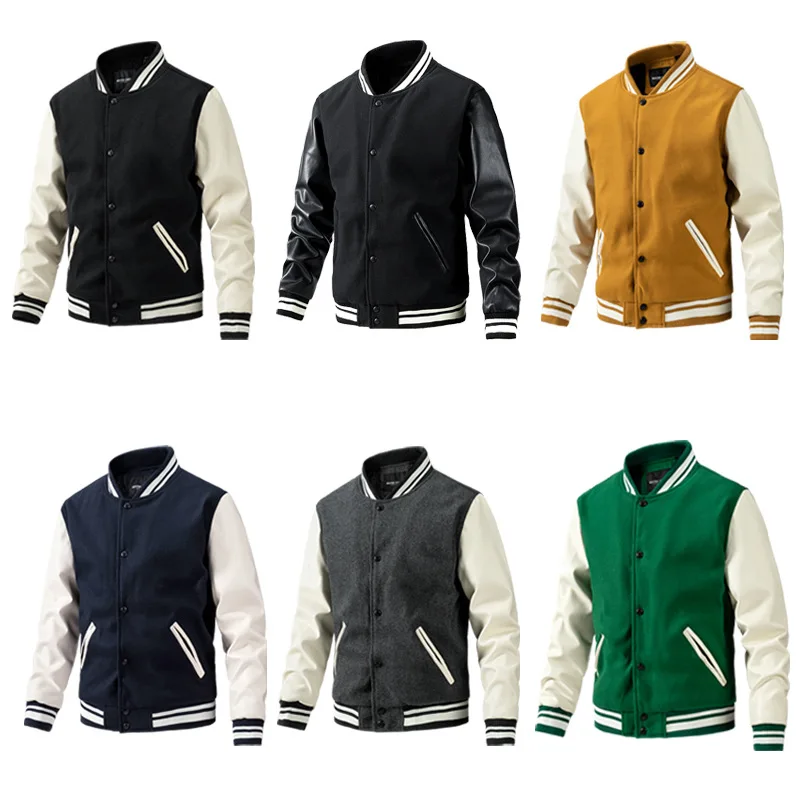Jacket Men's Autumn and Winter Fashion American Baseball uniform Men's Woolen Pu Sleeve Men's Jacket Casual Men's Wear
Jacket Men's Autumn and Winter Fashion American Baseball uniform Men's Woolen Pu Sleeve Men's Jacket Casual Men's Wear