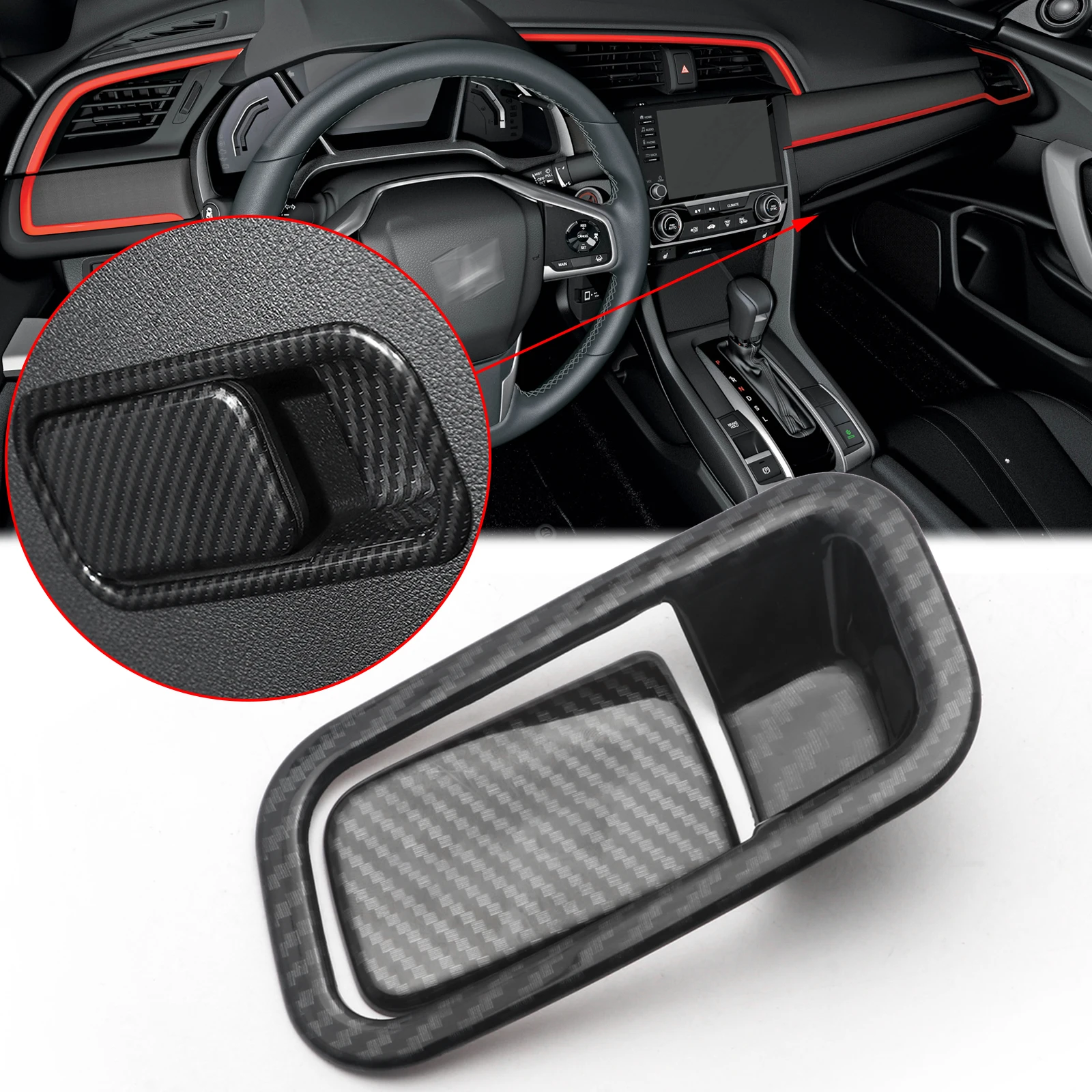 Carbon Fiber Style Interior Storage Box Handle Cover Glove Box Handle Overlay Cover Molding Trims For Honda Civic 2016-2021
Carbon Fiber Style Interior Storage Box Handle Cover Glove Box Handle Overlay Cover Molding Trims For Honda Civic 2016-2021