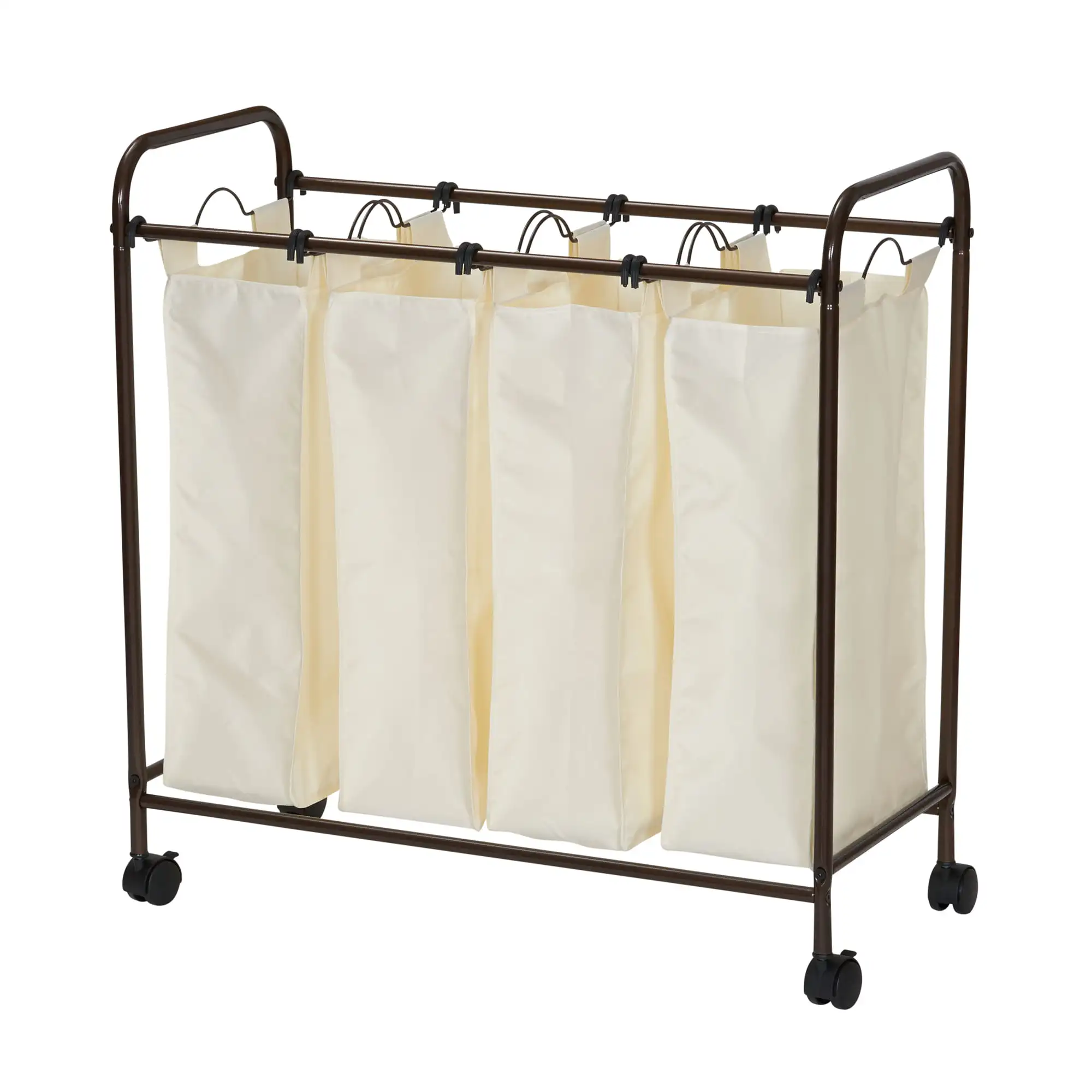 

Household Essentials Rolling Quad Sorter Laundry Hamper with Natural Polyester Bags, Antique Bronze