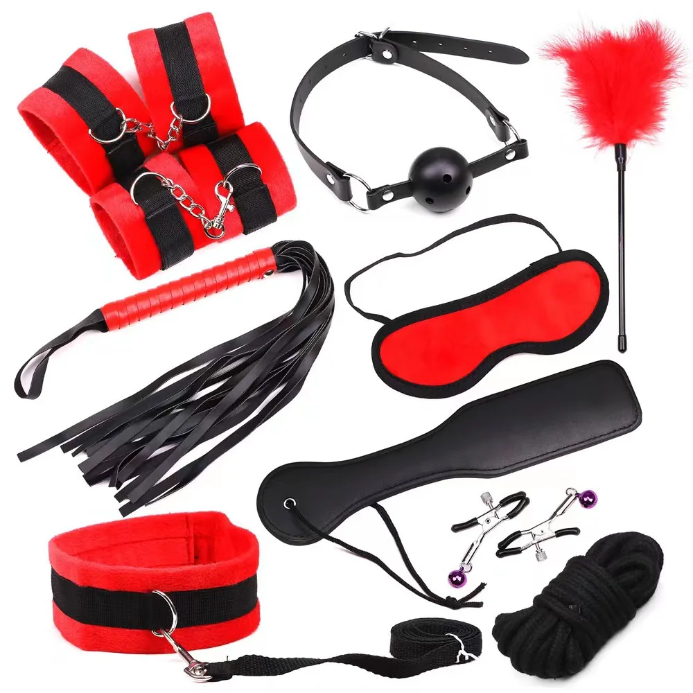 

10PCS Sex Toys For Woman Men BDSM Bondage Set Erotic Restraint Handcuffs & Ankle Cuffs & Eye Mask Kits Adults Games for Couple