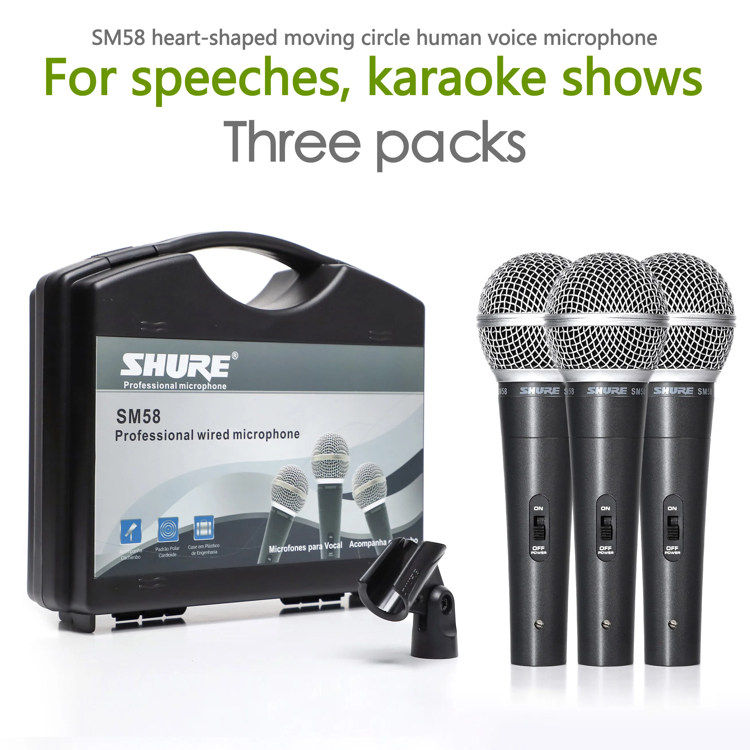 Three packs Shure SM58 wired microphones equipped with moving-ring live stage performance karaoke professional microphone
Three packs Shure SM58 wired microphones equipped with moving-ring live stage performance karaoke professional microphone