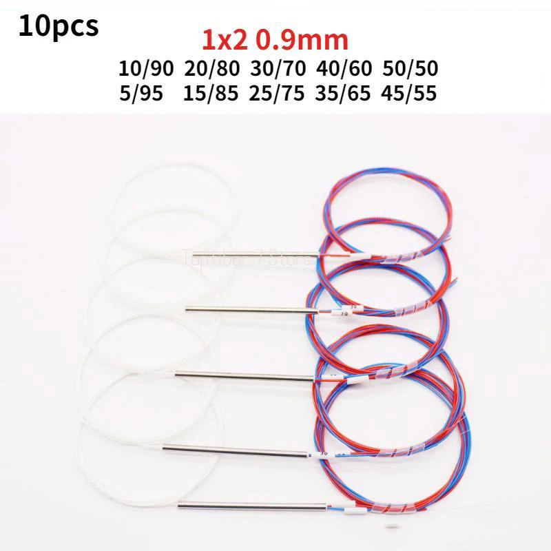 10PCS 1x2 0.9mm 10/90 20/80 30/70 40/60 50/50 Different Types Unbalanced Coupler Fiber Optic FBT Splitter, Without Connectors
10PCS 1x2 0.9mm 10/90 20/80 30/70 40/60 50/50 Different Types Unbalanced Coupler Fiber Optic FBT Splitter, Without Connectors