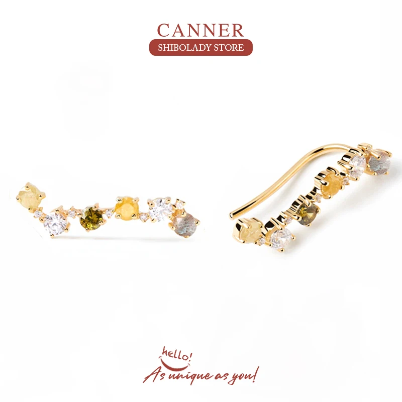

CANNER Colored Zircon Lines Earrings Silver 925 Earring For Women Stud Earrings Piercing Adjustable Wedding Party Fine Jewelry