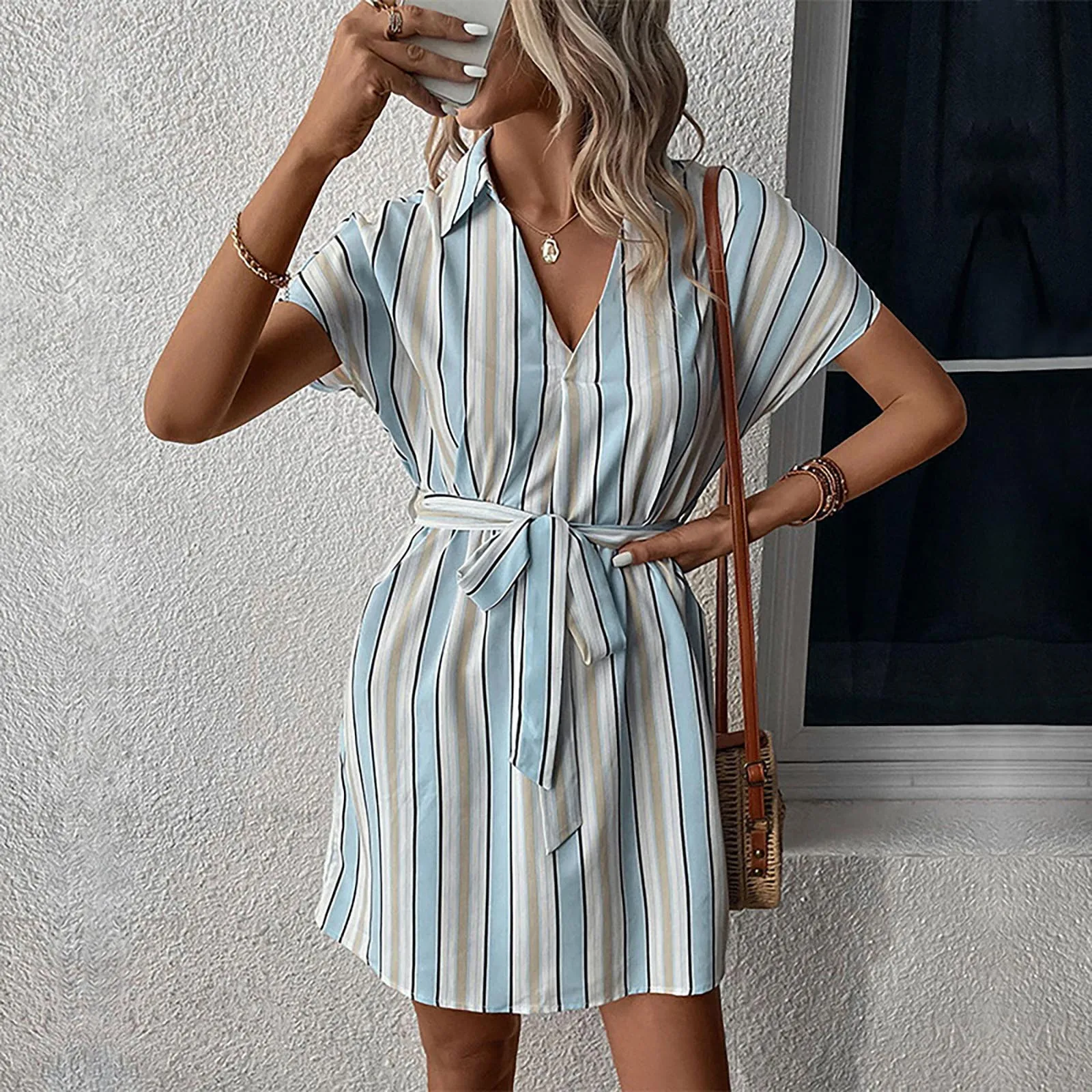 Midi Halter Dress Women Ladies Fashion Casual Stripes Short Sleeves Dress Dress Vacation Beach Drawstring Dresses for Women
Midi Halter Dress Women Ladies Fashion Casual Stripes Short Sleeves Dress Dress Vacation Beach Drawstring Dresses for Women