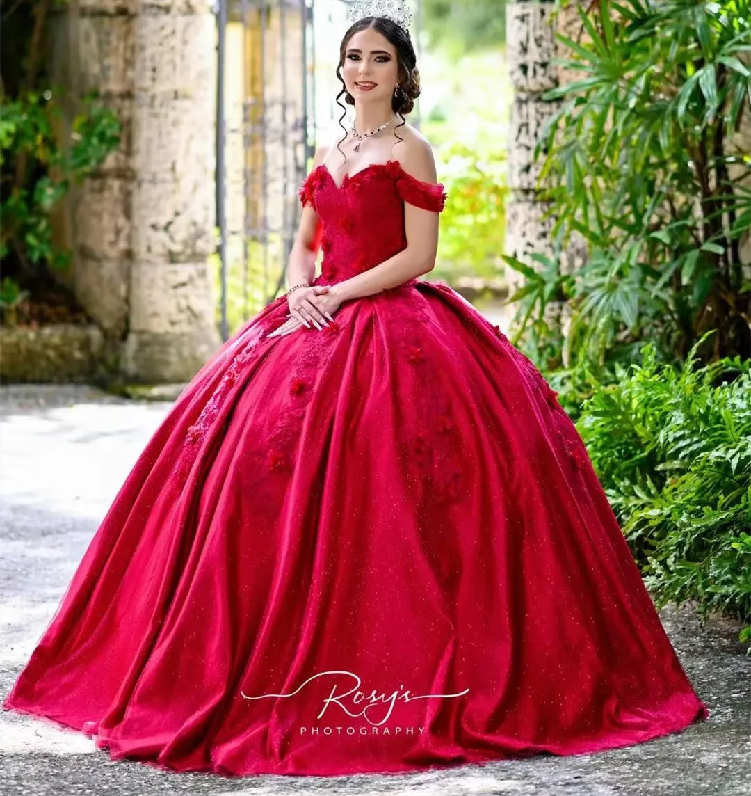 Quinceanera Dresses for Young Girls Off Shoulder 3D-Applique Long Ruched Satin Prom Gowns for Banquet Vestidos De 15 años
Quinceanera Dresses for Young Girls Off Shoulder 3D-Applique Long Ruched Satin Prom Gowns for Banquet Vestidos De 15 años