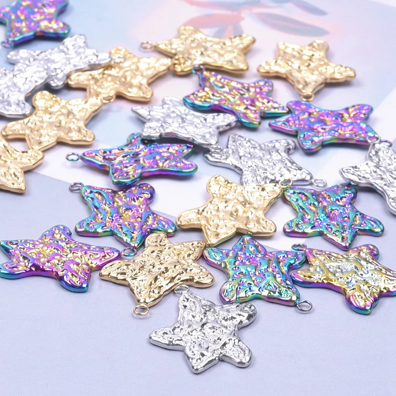 

5Pcs/Lot Stainless Steel Textured Cute Starfish Charms Marine Life Sea Animal Pendant For DIY Women Necklaces Jewelry Making