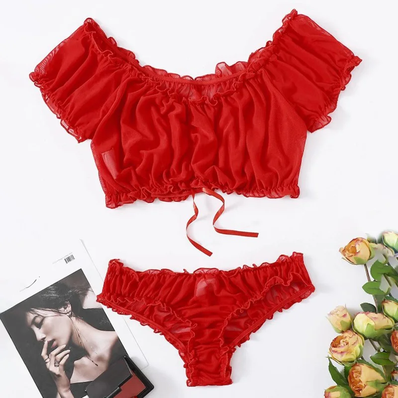 2023 Women Sexy Ruched Ruffles Mesh Sheer 2PCS Exotic Sets Femme See-through Lingeries Set Exotic Clothes for Valentine's Day
2023 Women Sexy Ruched Ruffles Mesh Sheer 2PCS Exotic Sets Femme See-through Lingeries Set Exotic Clothes for Valentine's Day
