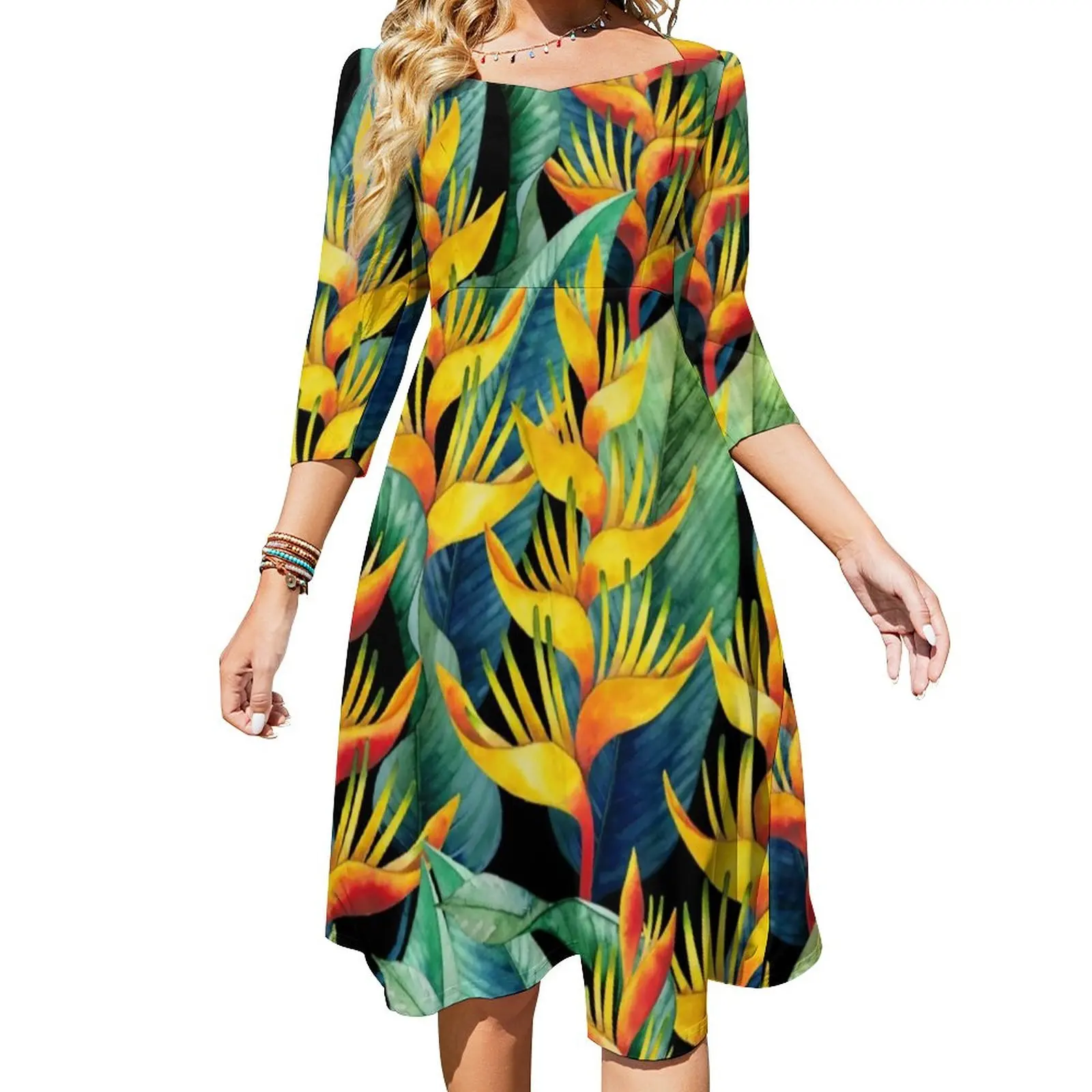 Tropical Floral Dress Spring Watercolor Heliconia Beach Dresses Woman Three Quarter Streetwear Graphic Big Size Casual Dress 
Tropical Floral Dress Spring Watercolor Heliconia Beach Dresses Woman Three Quarter Streetwear Graphic Big Size Casual Dress