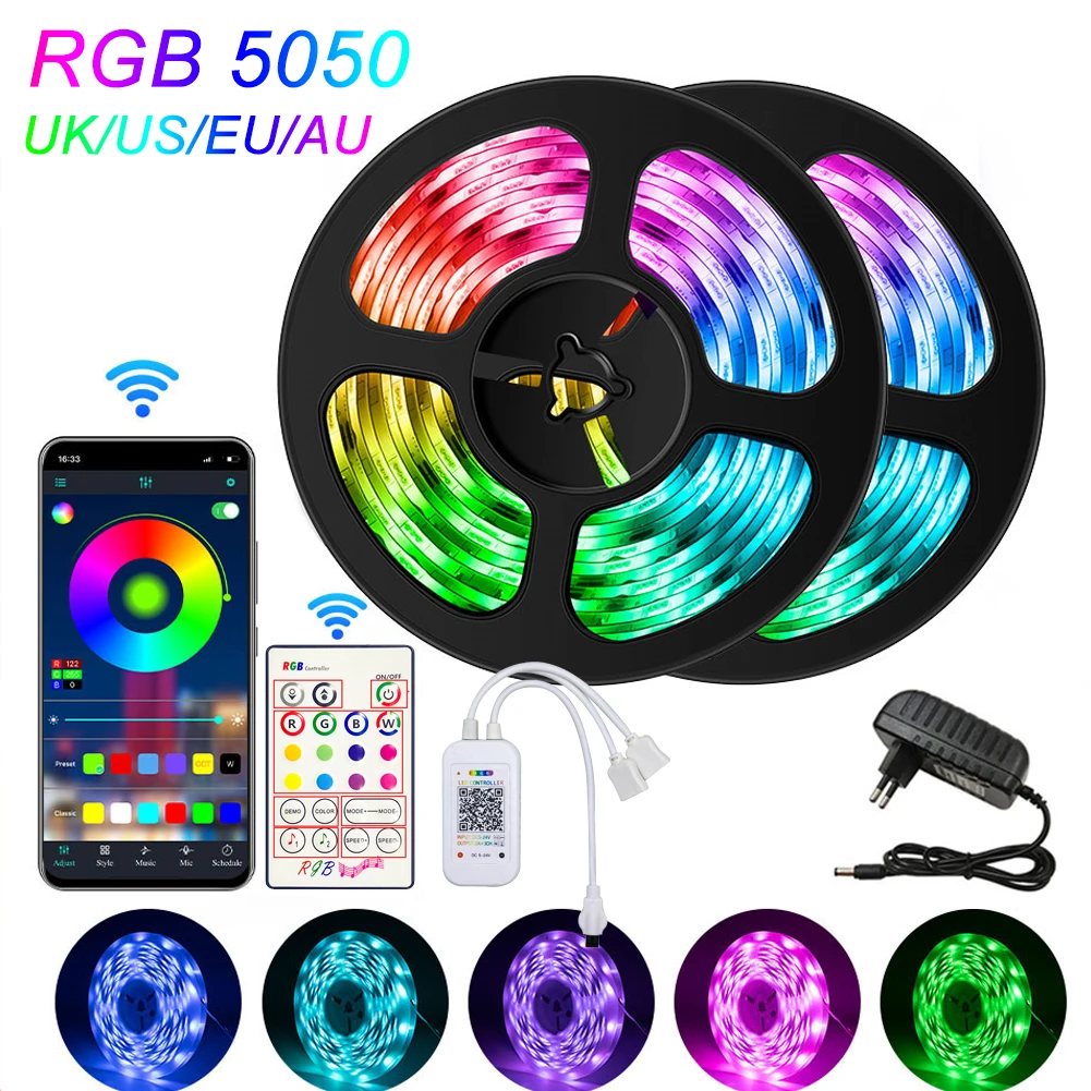 5050 RGB 30LED/M Led Strip Light Led Luces Wifi Bluetooth Adapter Smart Night Light Diode Tape Decor For Room Desk Computer TV
5050 RGB 30LED/M Led Strip Light Led Luces Wifi Bluetooth Adapter Smart Night Light Diode Tape Decor For Room Desk Computer TV