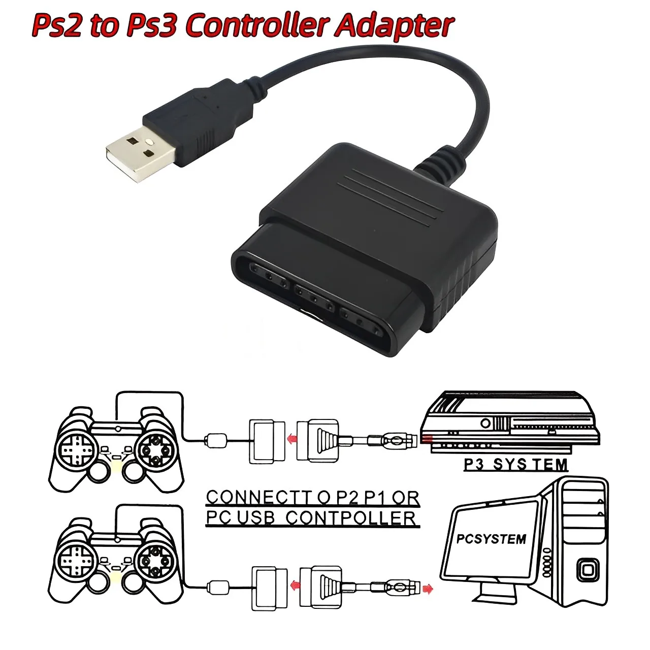 PS2 To PS3 Controller Adapter PC USB Accessories Data Cable Controller Shock Joypad GamePads Game Converter Cable Driver SPI
PS2 To PS3 Controller Adapter PC USB Accessories Data Cable Controller Shock Joypad GamePads Game Converter Cable Driver SPI