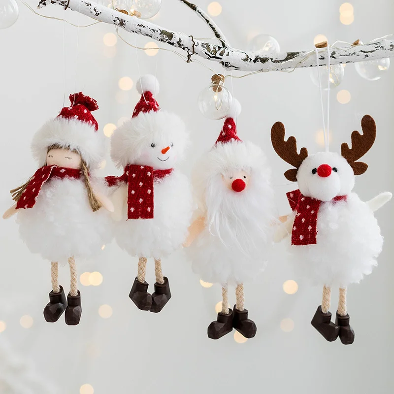 

Маленький кулон Санта-Клаус, снеговик, плюшевый Ангел ручной работы, подвеска для девочки, украшение для рождественской елки, лось, рождественские украшения