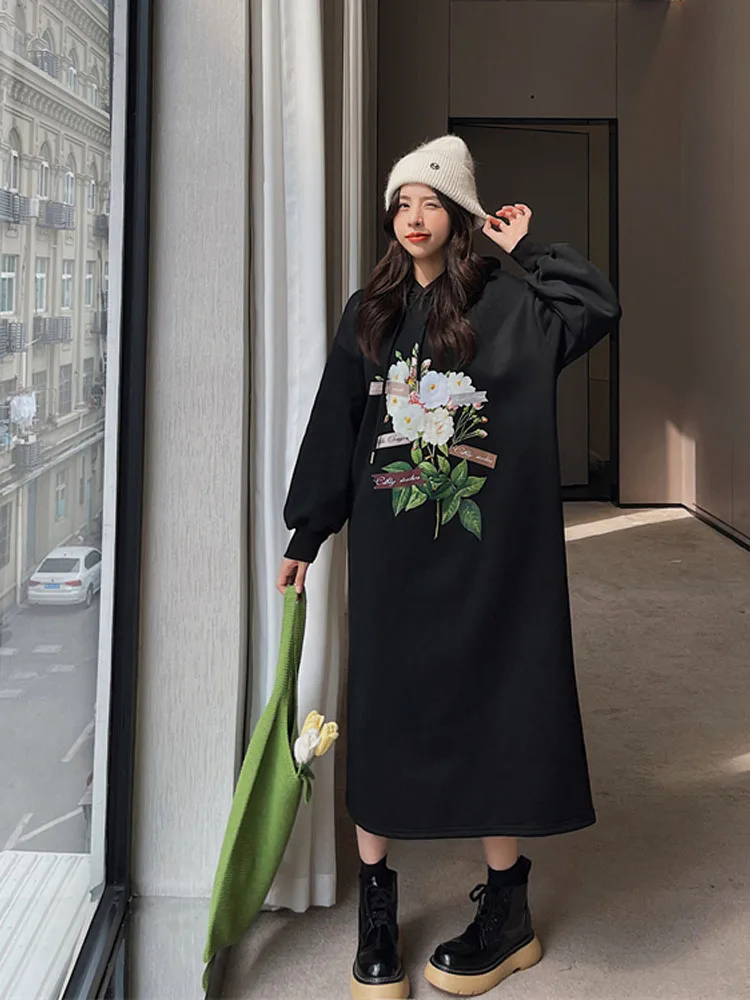 2023 Autumn Winter Korea Fashion Hooded Hoodies Woman Dress Loose Casual Plus Size Pocket Fleece Print Women Maxi Long Dress
2023 Autumn Winter Korea Fashion Hooded Hoodies Woman Dress Loose Casual Plus Size Pocket Fleece Print Women Maxi Long Dress