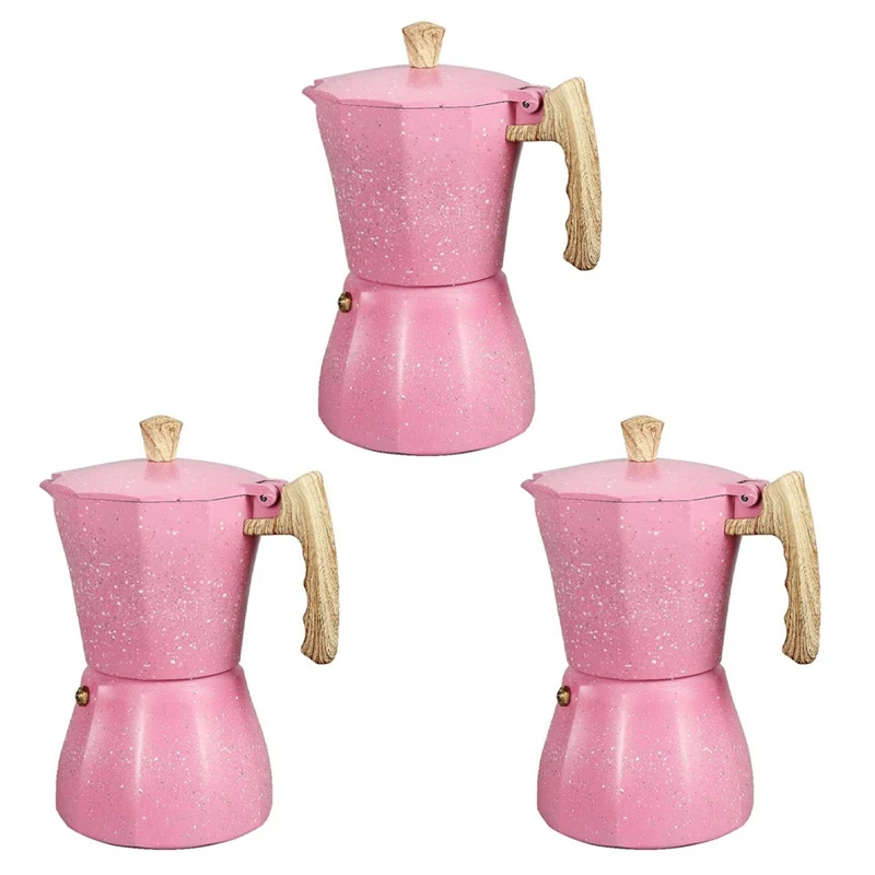 

3X Latte Mocha Coffee Maker Italian Moka Espresso Cafeteira Percolator Pot Stovetop Coffee Maker 300Ml Pink