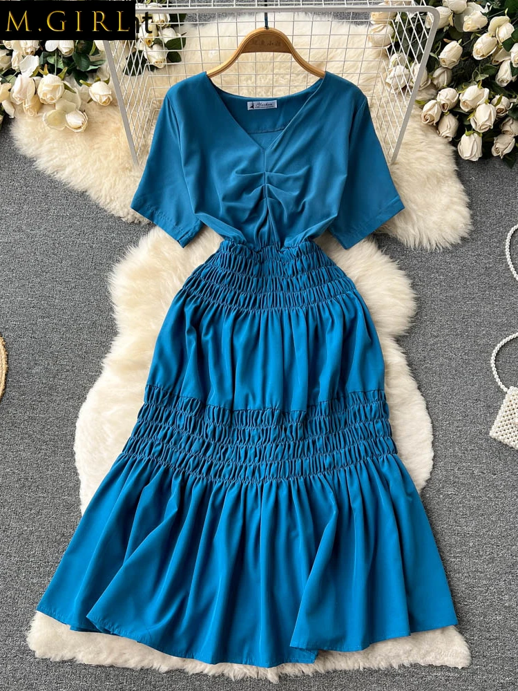 Gaganight Women Pleated V neck Solid Color Waist Slim Dress 2022 Korean Chic Women's Summer New Fairy All match A line Dresses
Gaganight Women Pleated V neck Solid Color Waist Slim Dress 2022 Korean Chic Women's Summer New Fairy All match A line Dresses
