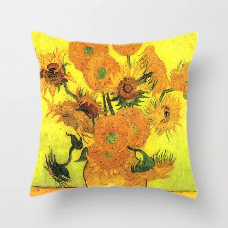 

Van Gogh Oil Painting Cushion Cover Sofa Home Decorative Pillow Covers Sunflower Self-portrait Starry Sky Pillowcase Cojines