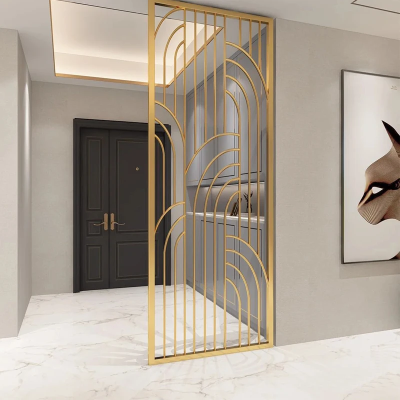 Light luxury stainless steel screen partition wall simple metal porch decoration of modern Nordic Restaurant
Light luxury stainless steel screen partition wall simple metal porch decoration of modern Nordic Restaurant