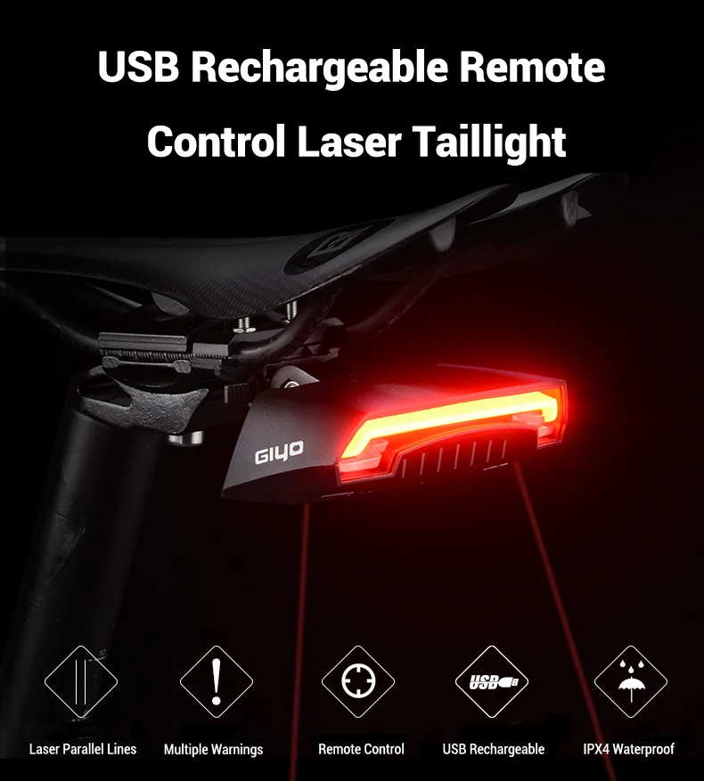 GIYO Bicycle Light Cycling Rear Light Laser Tail Lamp Led Remote Control Turn Signals USB Rechargeable Smart On Off Bike Lantern
GIYO Bicycle Light Cycling Rear Light Laser Tail Lamp Led Remote Control Turn Signals USB Rechargeable Smart On Off Bike Lantern
