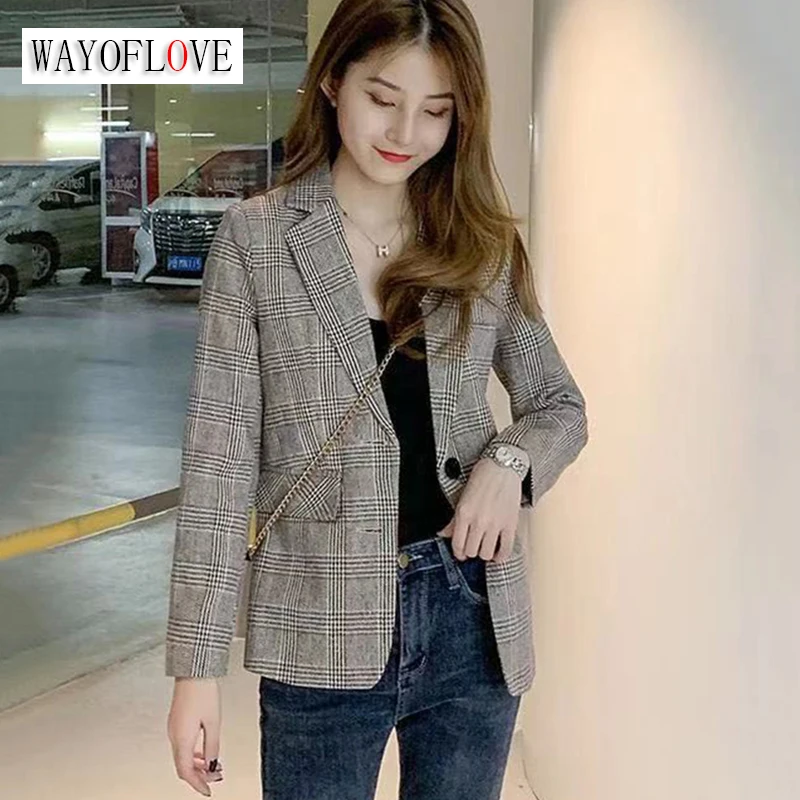 WAYOFLOVE Spring Autumn Women Chic Office Lady Blazer Vintage Plaid Coat Notched Collar Casual Long Sleeve Clothes Outerwear Top
WAYOFLOVE Spring Autumn Women Chic Office Lady Blazer Vintage Plaid Coat Notched Collar Casual Long Sleeve Clothes Outerwear Top