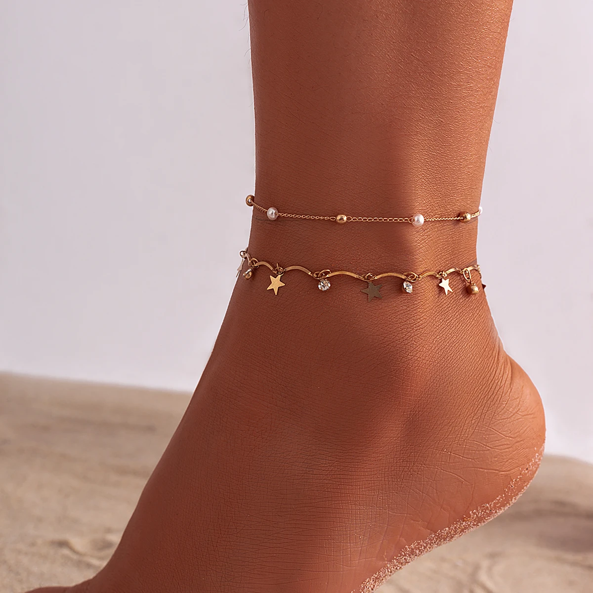 

Boho Imitation Pearl Foot Chain Anklet Bracelet for Women Summer Tassel Star Crystal Ball Pendant Ankle Sandal Barefoot Jewelry