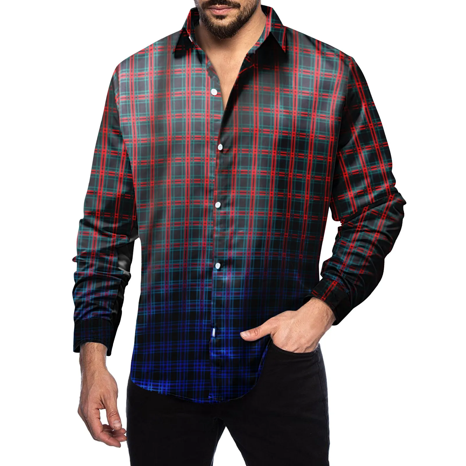 Men's Casual Button Down Lapel Shirt Men's Long Sleeve Gradient Plaid Cardigan Shirt Tops Men Clothing Playeras De Hombre 2022
Men's Casual Button Down Lapel Shirt Men's Long Sleeve Gradient Plaid Cardigan Shirt Tops Men Clothing Playeras De Hombre 2022