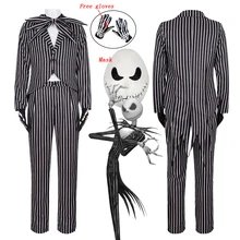 Jack Skellington Cosplay Costume Mask for Adult The Nightmare Before Christmas Jack Uniform Clothes Mask Suit Halloween Costumes