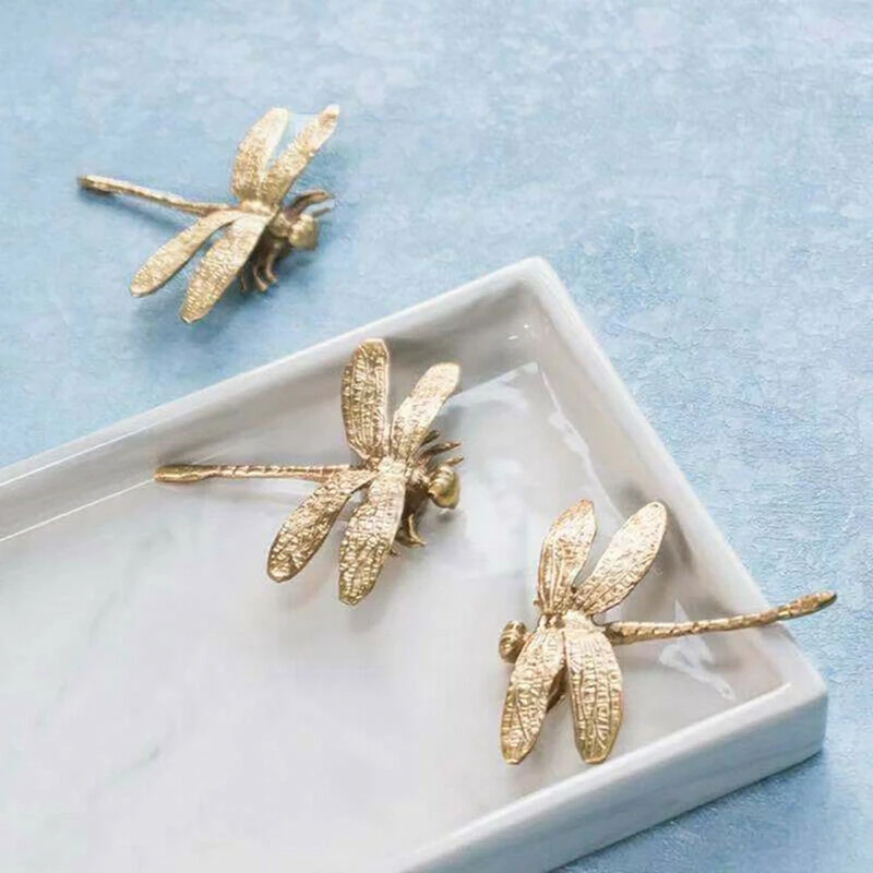 

New 3 Pcs Brass Dragonfly Handle Simple Nordic Cabinet Gold Drawer Door Pull Knob Bedside Table Bathroom Handle Decoration