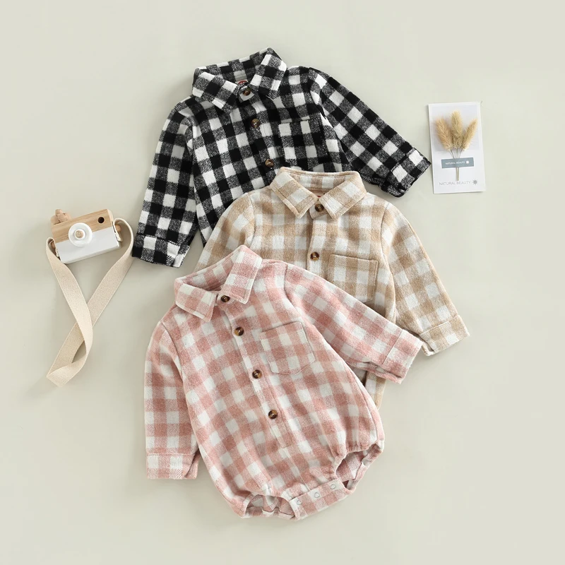 Fall Winter Toddler Baby Boys Girls Flannel Plaid Bodysuits Long Sleeve Lapel Button Down Pocketed Rompers Jumpsuits Tops
Fall Winter Toddler Baby Boys Girls Flannel Plaid Bodysuits Long Sleeve Lapel Button Down Pocketed Rompers Jumpsuits Tops