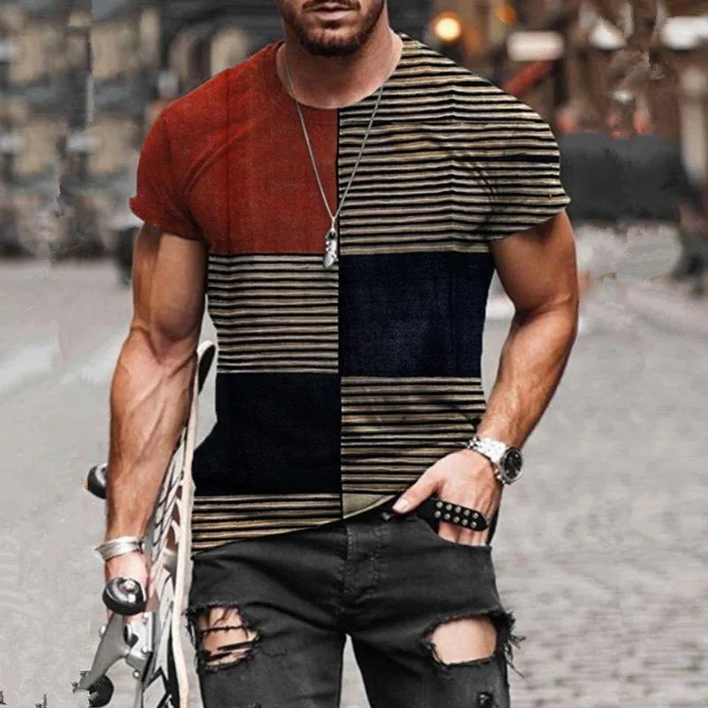 Summer New Mens Striped Patch Color Causal Loose Short Sleeve T Shirts Oversized Vintage Ethnic Printed O Collared Plaid Tshirts
Summer New Mens Striped Patch Color Causal Loose Short Sleeve T Shirts Oversized Vintage Ethnic Printed O Collared Plaid Tshirts
