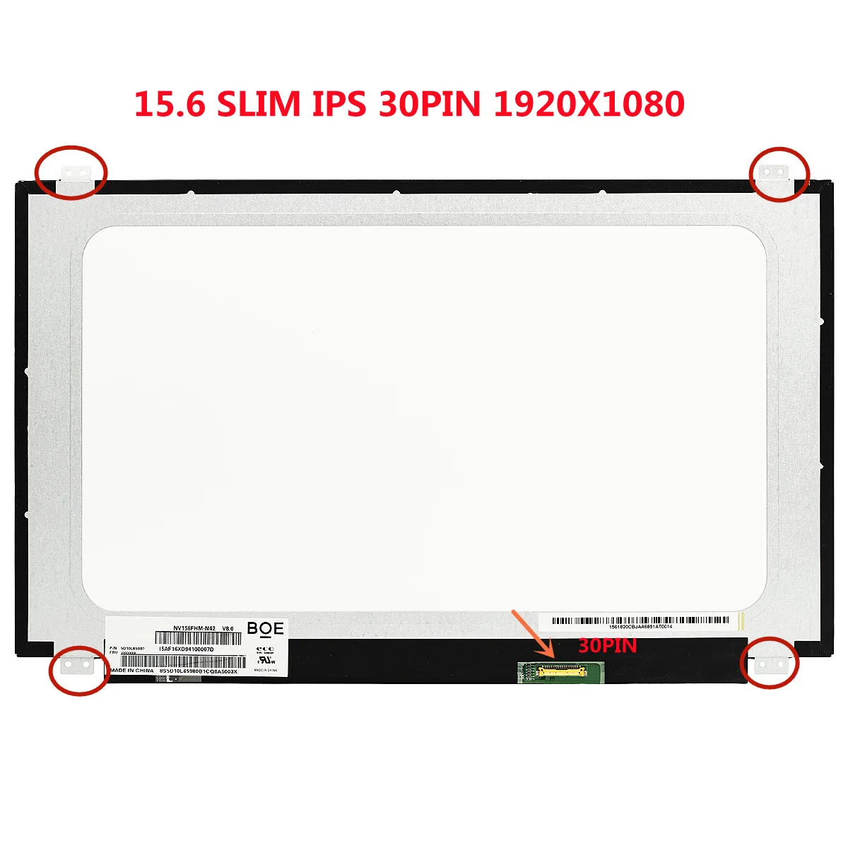 

15.6" IPS Laptop LCD Screen FHD 1920x1080 LED Display Panel 30pins eDP NV156FHM-N42 N41 V8.0 fit LP156WF6-SPK1 B156HAN06.1