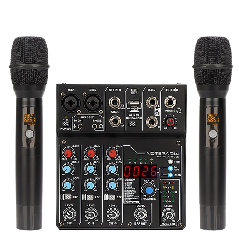 DJ Console Mixer Soundcard With Bluetooth 4 Channel UHF Wireless Microphone For Studio Recording DJ Karaoke
DJ Console Mixer Soundcard With Bluetooth 4 Channel UHF Wireless Microphone For Studio Recording DJ Karaoke